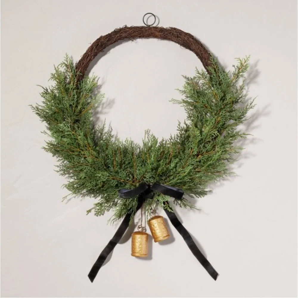 26” Faux Cedar Hoop Christmas Wreath with Bell Ornaments-Hearth & Hand Magnolia